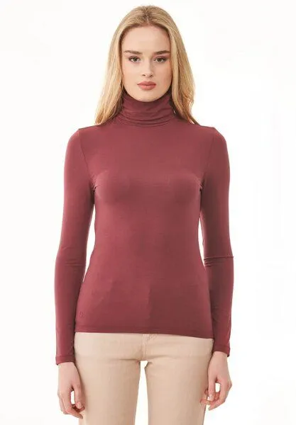 ORGANICATION ORGANICATION Langarmshirt aus LENZING ECOVERO mit Rollkragen, Rot(syrah red), – Produktbild 1 von 4