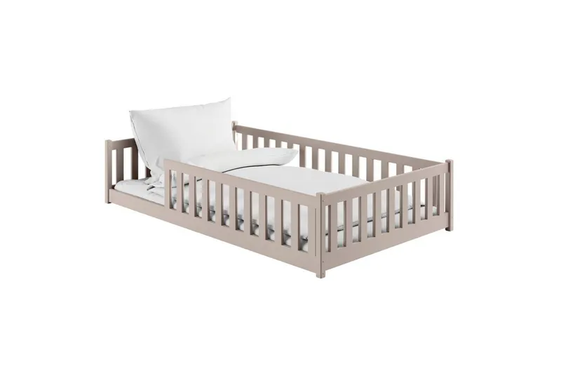 Kids Collective Kinderbett Bodenbett Bett mit Rausfallschutz & Lattenrost Montessori Bett Kinder (Jungen, Mädchen, Kinder, weitere Größen 80x160, 80x180, 90x190, 90x200, 140x200 cm), Jugendbett Gitterbett Einzelbett, Kaschmir Kiefer 120x200 cm, Grau, – Produktbild 3 von 5
