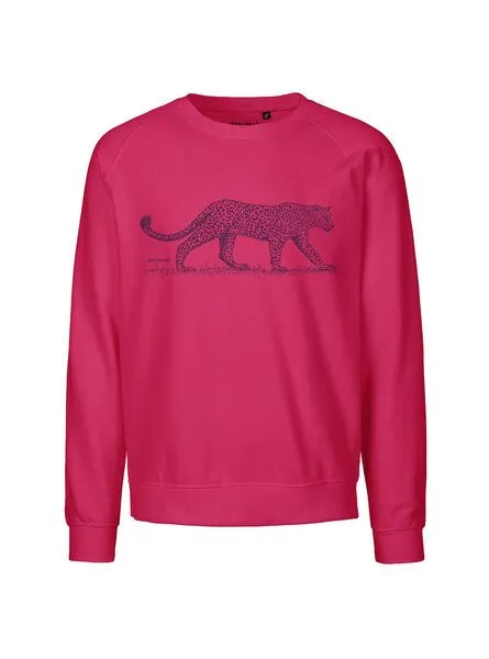 Peaces.bio - handbedruckte Biomode Peaces.bio - handbedruckte Biomode Bio Herren-Sweatshirt Leopard, Pink, – Produktbild 1 von 2
