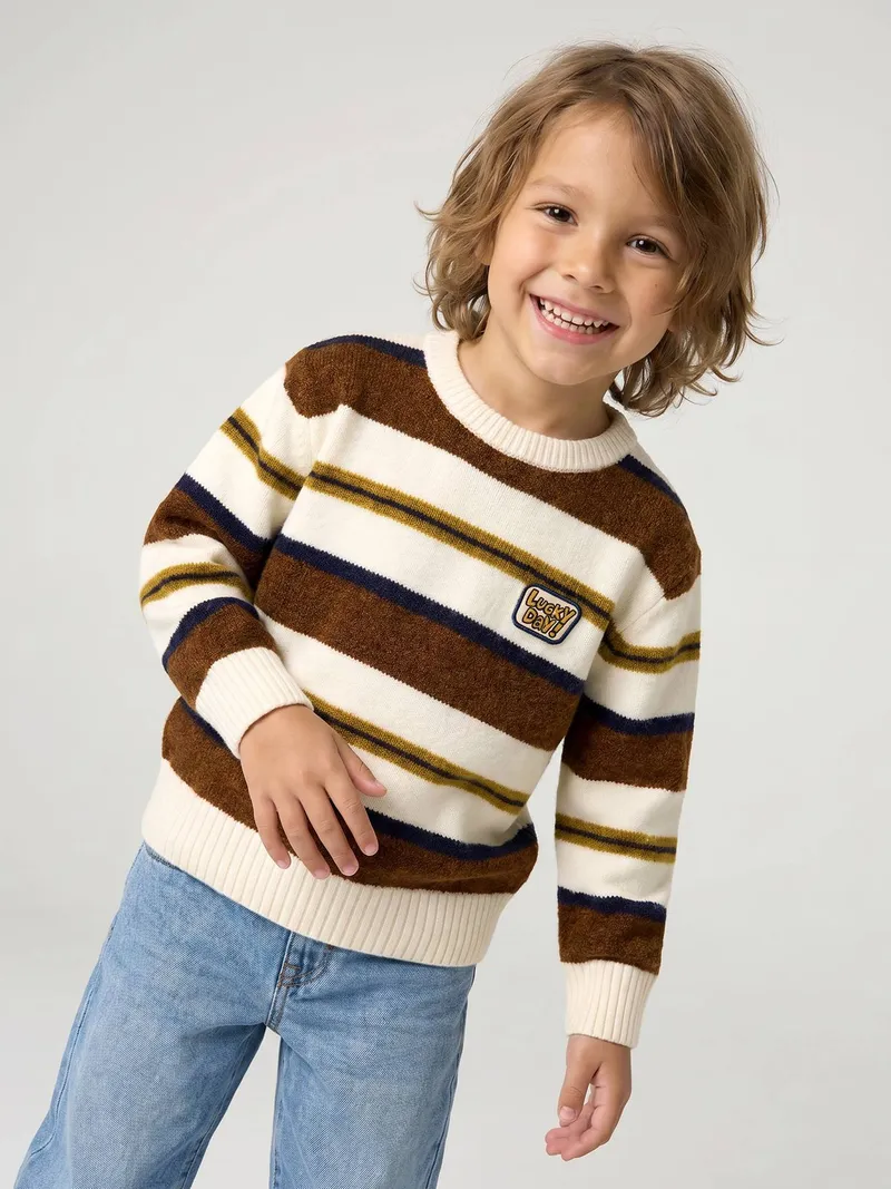Vertbaudet Vertbaudet Pullover Jungen Langarm, Hellbraun, – Produktbild 3 von 4