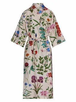 Essenza Kimono Ilona Marigold, Langform, Baumwolle, Kimono-Kragen, Gürtel, aus Bio-Baumwolle mit wunderschönem Blumenprint – Produktbild 1 von 1