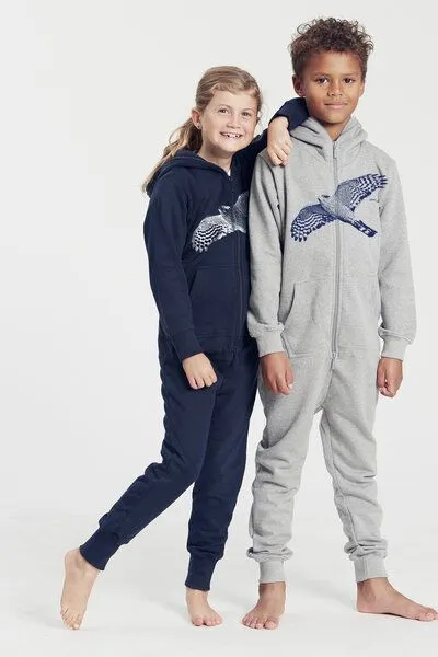 Peaces.bio - handbedruckte Biomode Peaces.bio - handbedruckte Biomode Jumpsuit Sperber Kinder, Hellgrau, – Produktbild 3 von 4