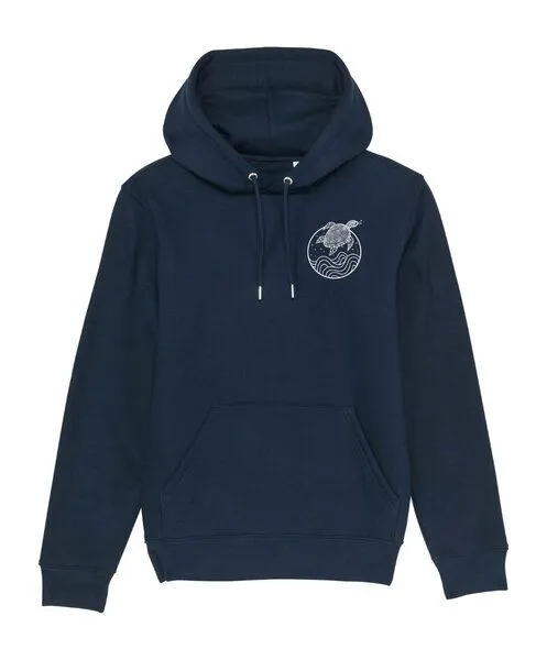 vis wear vis wear Schildkröte zwischen Ozean und Wellen - Unisex Premium Hoodie, Marineblau, – Produktbild 2 von 2