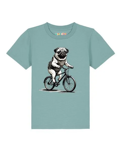 watabout.kids watabout.kids T-Shirt Kinder Mops auf Fahrrad, Teal monstera, – Produktbild 1 von 2