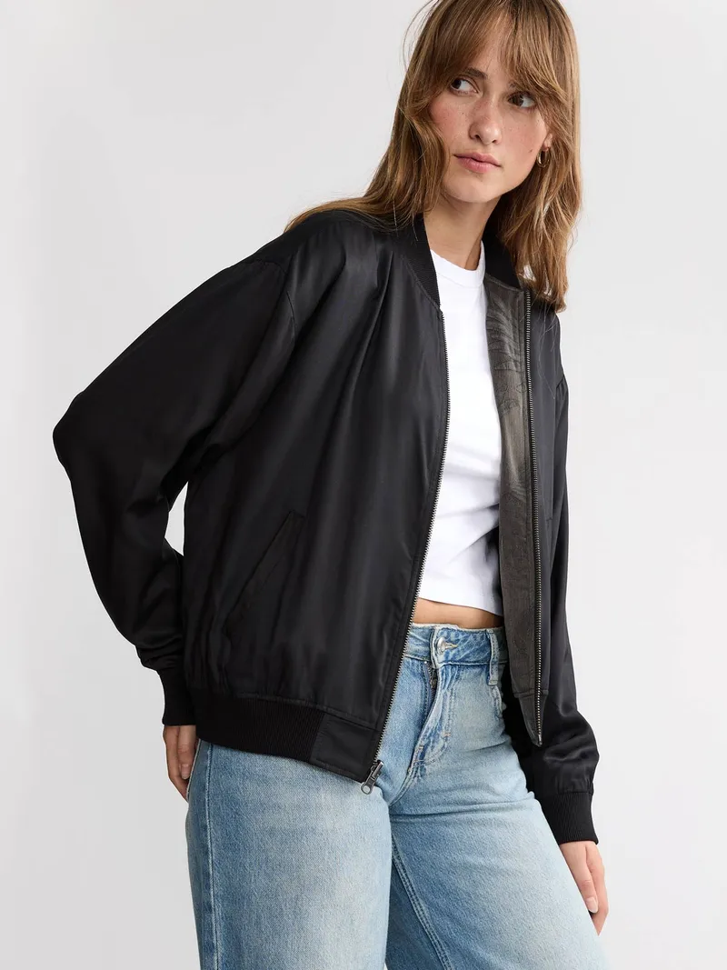 Yahmo Yahmo Damen vegan Jacke Bomber Reversible Lene Onyx/Schwarz, Schwarz, – Produktbild 1 von 2