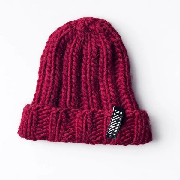 PANAPUFA PANAPUFA Handgestrickte Chunky Beanie – 100 % Merinowolle, Rot braun, – Produktbild 1 von 6