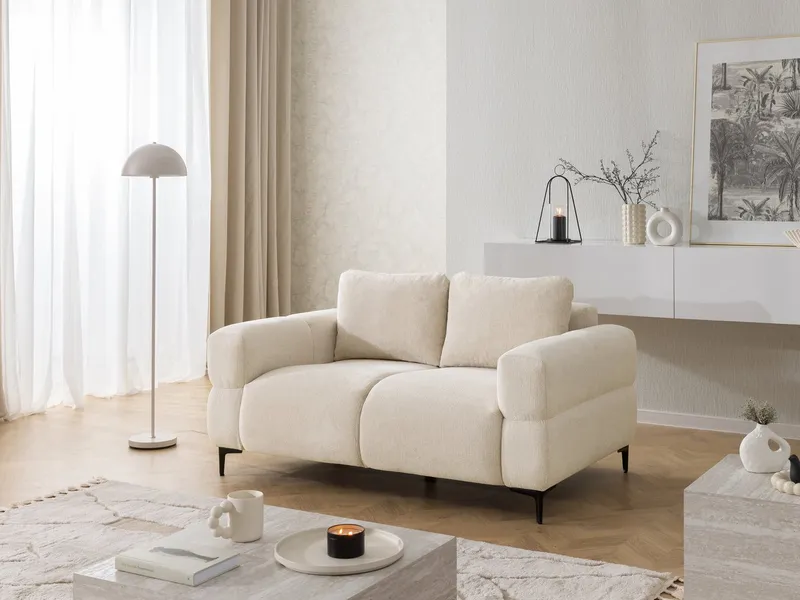 S-Style Möbel 2-Sitzer Sofa Cardea in Bubble-Optik aus weichem Strukturstoff, mit Wellenfederung und hohem Sitzkomfort, Beige, – Produktbild 5 von 5
