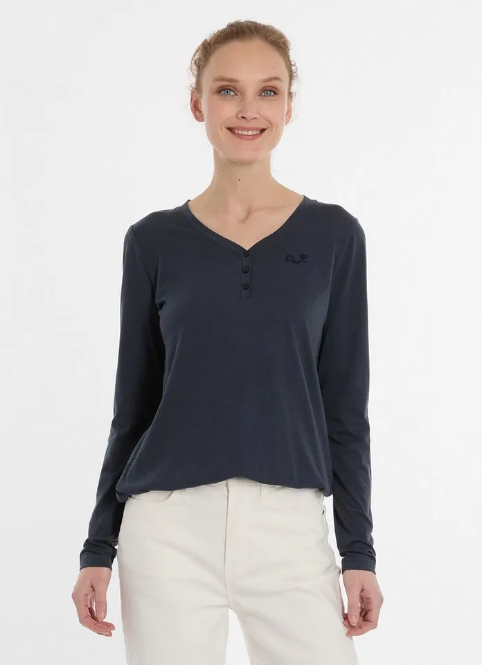 ragwear ragwear Langarmshirt PINKKI mit kurzer Knopfleiste, Blau, – Produktbild 1 von 1