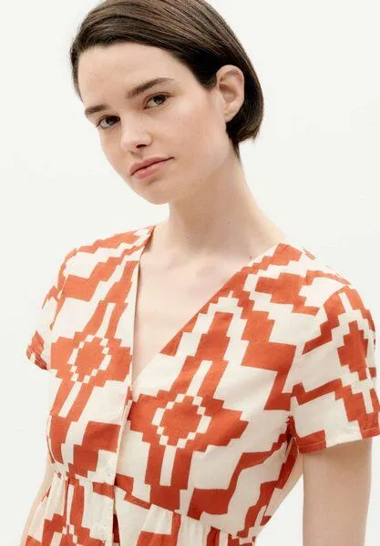 thinking mu thinking mu Dress - Hebe - aus Bio-Baumwolle, Rot (orange ilusion), – Produktbild 1 von 3