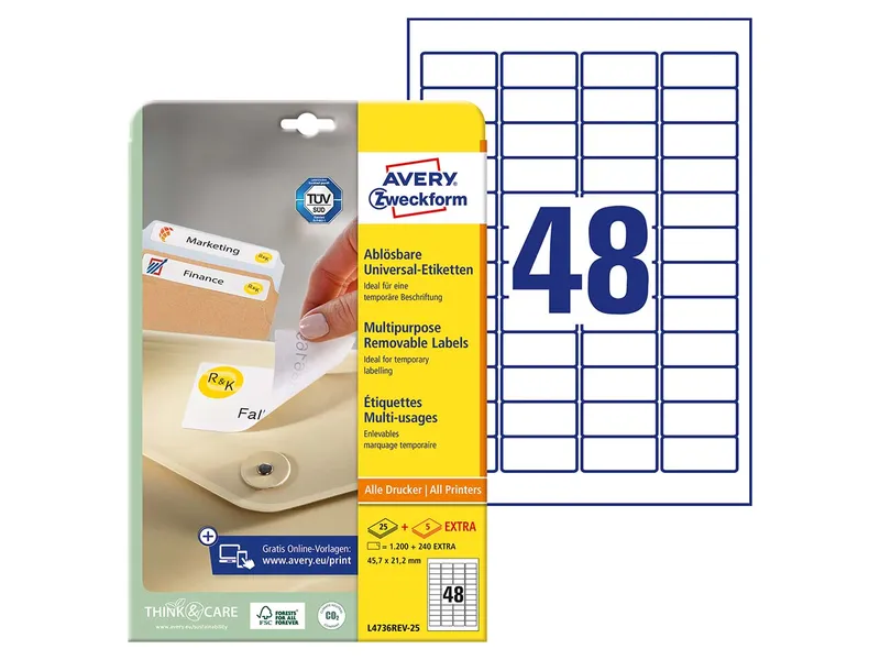 Avery Zweckform 1.200 Stick+ Lift Etiketten 45,7 x 21,2 mm – Produktbild 2 von 3