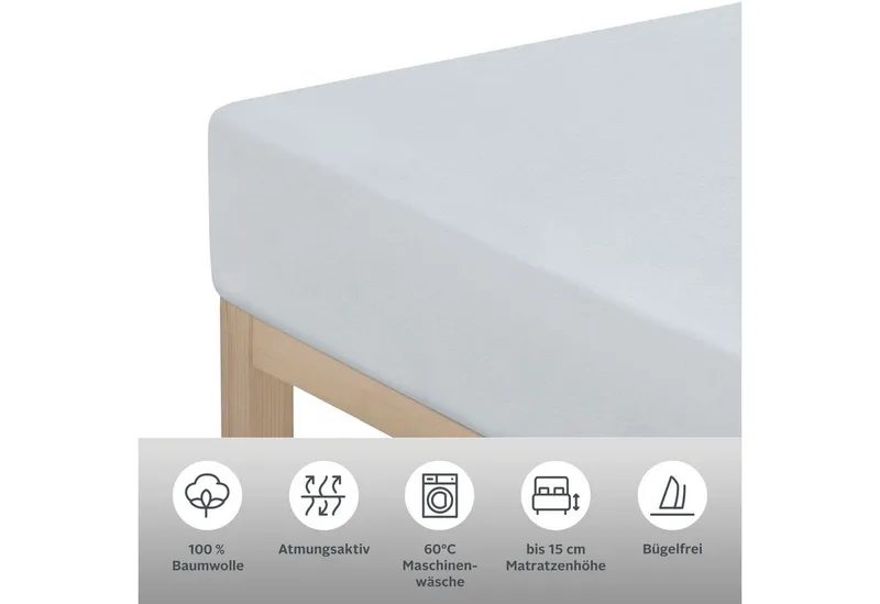 OTTO home Spannbettlaken VALJE in Melange-Optik, hochwertiger Baumwoll-Jersey 130g/m², Jersey, Gummizug: rundum, (1 Stück), Baumwolle, für Matratzen bis 25 cm Höhe, Bettlaken aus Melange-Garn, Grau, – Produktbild 1 von 7