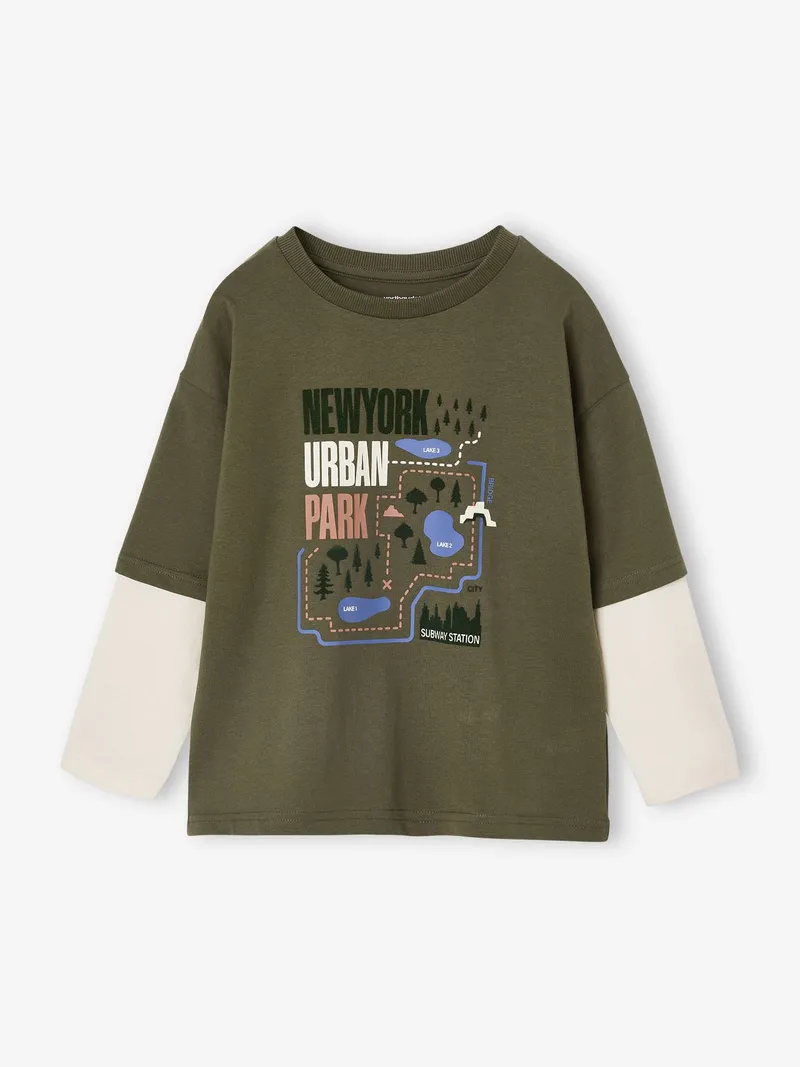 Vertbaudet Jungen Shirt in Lagen-Optik, Khaki, – Produktbild 3 von 3