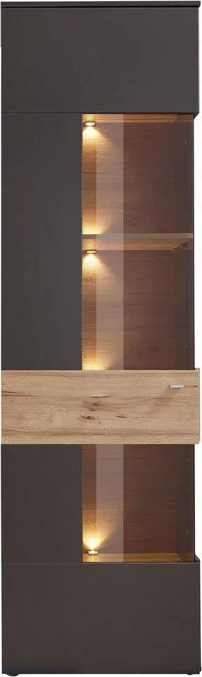 FORTE Vitrine Como Vitrine, Glastüre, LED Beleuchtung, Soft Close Linksanschlag, Grau, – Produktbild 2 von 8