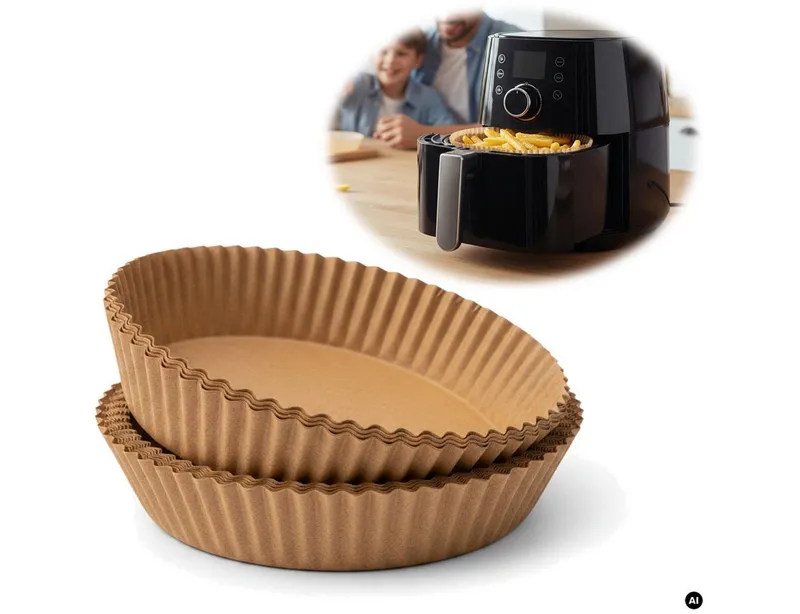 LS-LebenStil Backpapier Rund 16cm Set 100 Stück FSC für Airfryer Heißluftfritteuse Ninja, FSC zertifiziert, Antihaftbeschichtete Einweg Backeinlagen Zuschnitte, Braun, – Produktbild 2 von 5