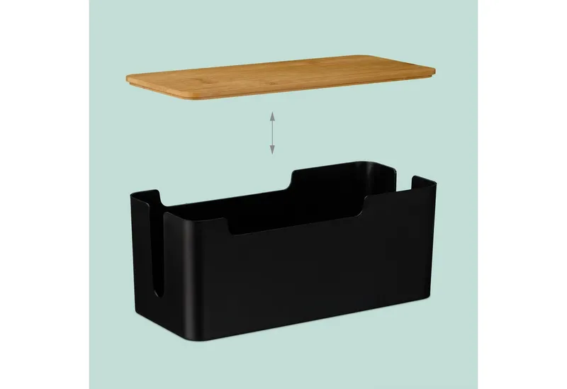 RELAXDAYS RELAXDAYS Kabelbox Schwarze Kabelbox mit Bambusdeckel, (1-tlg), Braun|schwarz, – Produktbild 5 von 5