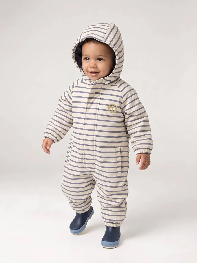 Vertbaudet Baby Regen-Overall mit Fleecefutter und Kapuze, Sandfarben, – Produktbild 1 von 4