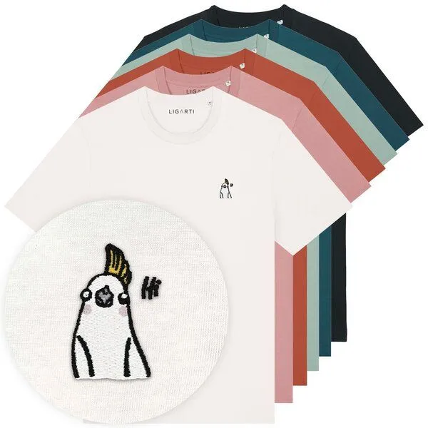 LIGARTI Besticktes T-Shirt – Heidi der Nymphensittich – LIGARTI Tiermanufaktur, Altrosa, – Produktbild 2 von 4