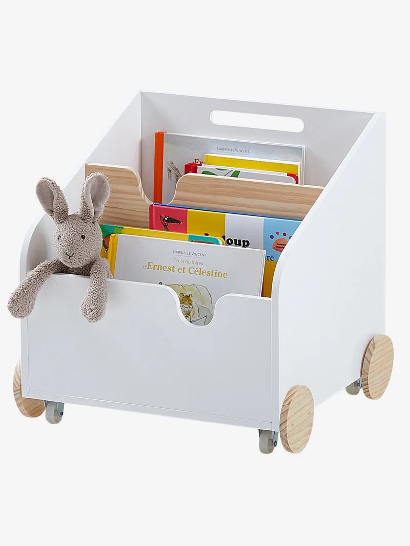Vertbaudet Kinder Bücherregal mit Rollen SCHOOL, Weiß, – Produktbild 2 von 4