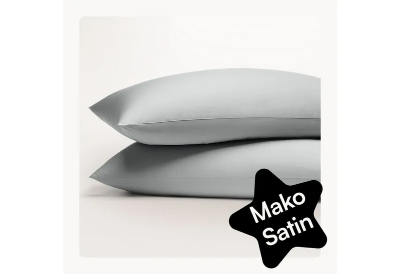 Seralino Kissenbezüge Mako Satin Kissenbezug (100% Bio Baumwolle) weich, hautfreundlich, (2 Stück), Fairtrade/ GOTS zertifizierte uni Kissenhülle mit Reißverschluss, Blau|grau, – Produktbild 1 von 5