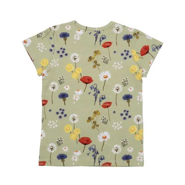 Walkiddy Kinder T-Shirt GOTS zertifiziert – Grün mit Blumenmuster, Kurzarm, weich & bequem | von Walkiddy, Grün, – Produktbild 2 von 3