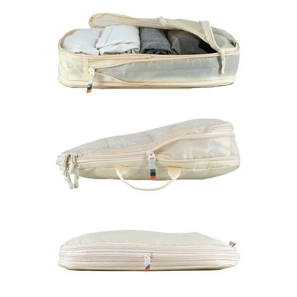 TRAVEL DUDE TRAVEL DUDE Packing Cubes mit Kompression aus recycelten Plastikflaschen, Beige, – Produktbild 4 von 8