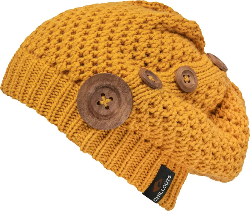 chillouts Beanie Nelly Hat mit modernem Strickmuster und Zierknöpfen, Gelb, – Produktbild 1 von 2