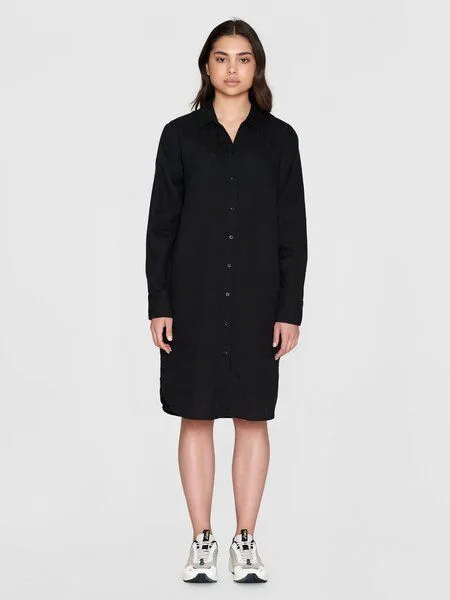 KnowledgeCotton Apparel KnowledgeCotton Apparel Leinen- Hemdkleid - Classic linen dress - GOTS/Vegan, Schwarz (black jet), – Produktbild 1 von 3
