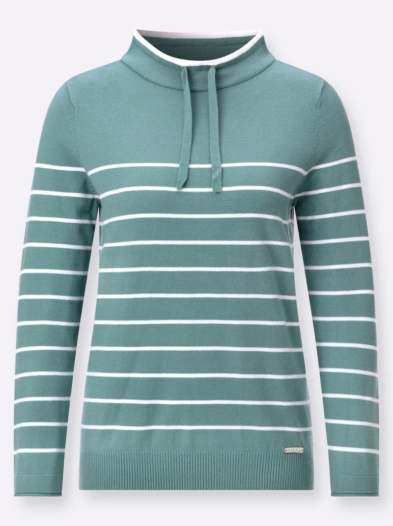 Witt Stehkragenpullover jade-ecru-geringelt, Jade-ecru-geringelt, – Produktbild 1 von 2