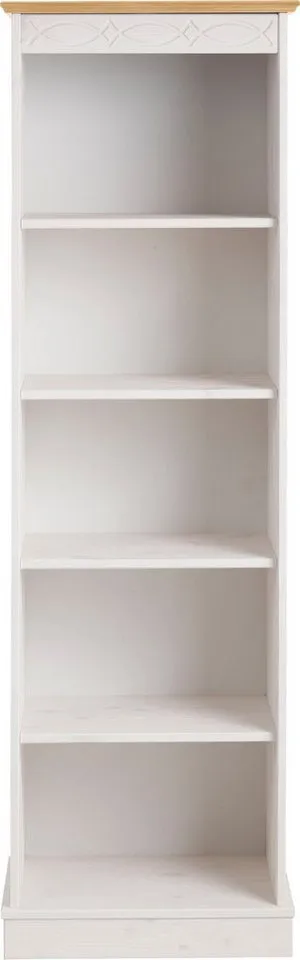 OTTO home Standregal Indra Bücherregal mit 5 Fächern und einer dekorativen Fräsung, aus Massivholz, 4 Einlegeböden, dekorative Fräsung, Weiß, – Produktbild 4 von 5