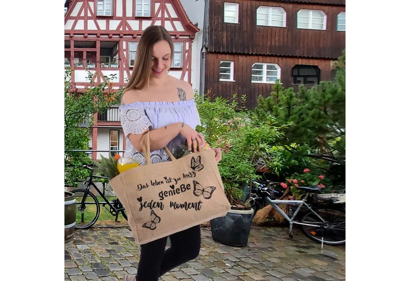 Domelo Domelo Einkaufskorb Jute Einkaufskorb, Vegan Einkaufstasche, Korbtasche, Shopping bag, Boden verstärkt, Beige, – Produktbild 5 von 5