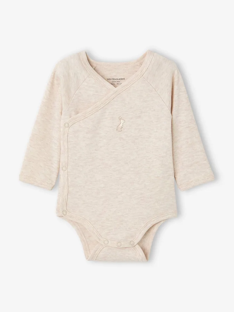 Vertbaudet Vertbaudet 2er-Pack Baby Wickelbodys Hase mit langen Ärmeln, Wollweiß, – Produktbild 2 von 3