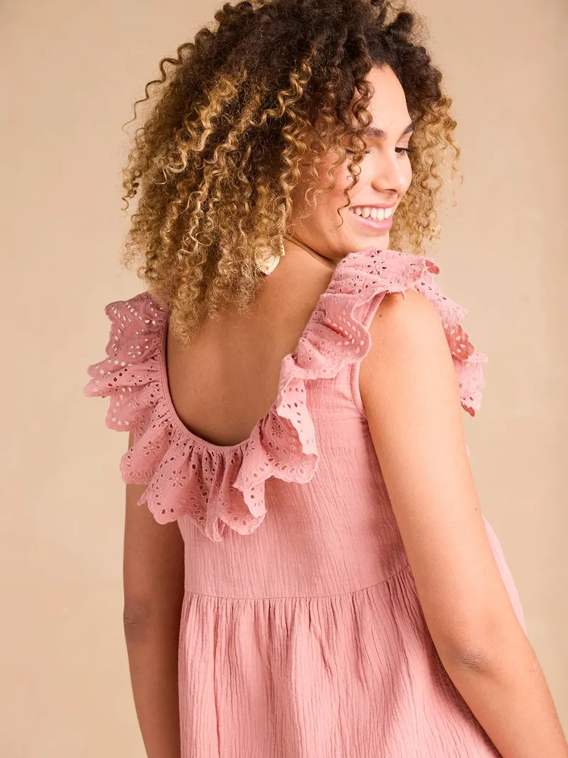 Envie De Fraise Musselinbluse mit Lochstickereien für Schwangerschaft und Stillzeit ENVIE DE FRAISE, Terrakotta, – Produktbild 2 von 4