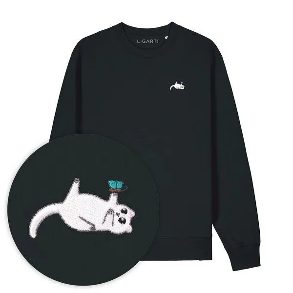 LIGARTI Bestickter Pullover – Samantha die Katze – LIGARTI Tiermanufaktur, Schwarz, – Produktbild 1 von 4