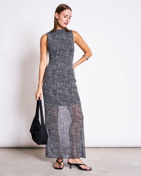 JAN N JUNE JAN N JUNE Mesh Maxi-Kleid CULEX, Zebra print, – Produktbild 1 von 4