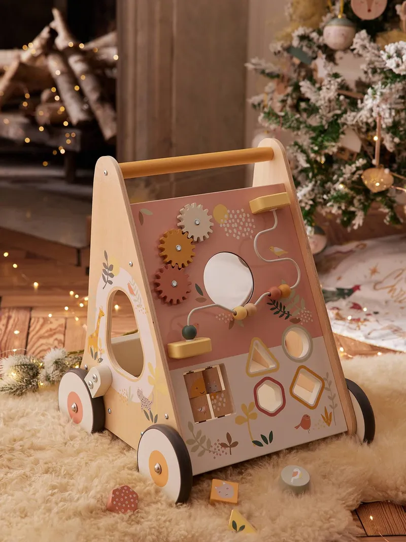 Vertbaudet Vertbaudet Activity-Lauflernwagen mit Bremsen Holz FSC®, Rosa savania, – Produktbild 1 von 4