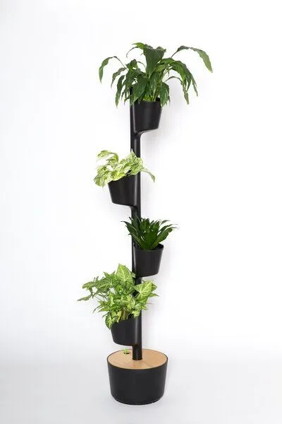 CitySens CitySens Vertikaler Blumentopf mit manueller Bewässerung 4 Blumentöpfe, Schwarz, – Produktbild 2 von 4