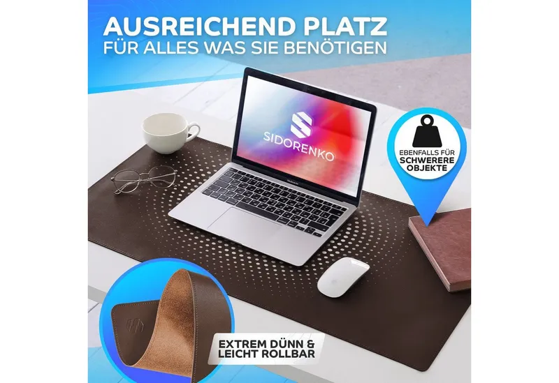 MAXLVL Gaming Mauspad Schreibtischunterlage - Mauspad mit Vernähte Kanten - abwaschbar (80x40 cm, Schreibtisch Unterlage für Büro), Tischunterlage Schreibtisch aus PU-Leder, Braun, – Produktbild 2 von 5