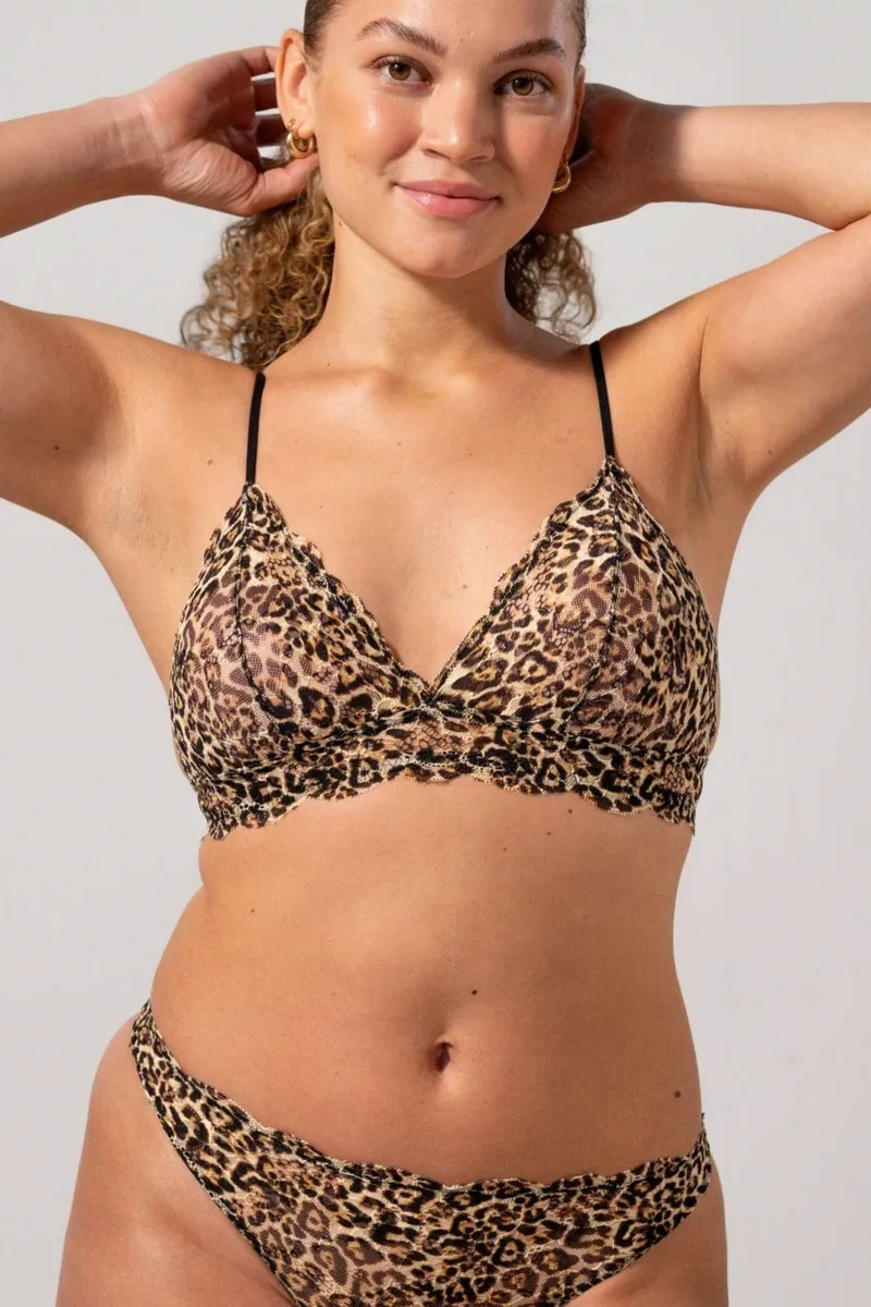 Understatement Understatement Damen vegan Lace Triangle Bralette Leopard, Schwarz, – Produktbild 2 von 2