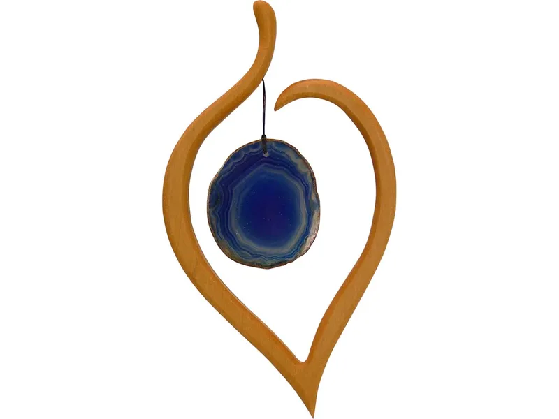 Dekoanhänger "Lindenblatt" aus Holz mit Aufhängungsfaden, Blau, – Produktbild 1 von 1