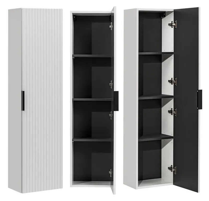 Lomadox Hochschrank ADELAIDE-56-WHITE Badezimmerschrank 1-türig, gerillte Front, B/H/T: 35/140/25 cm, Weiß, – Produktbild 1 von 4