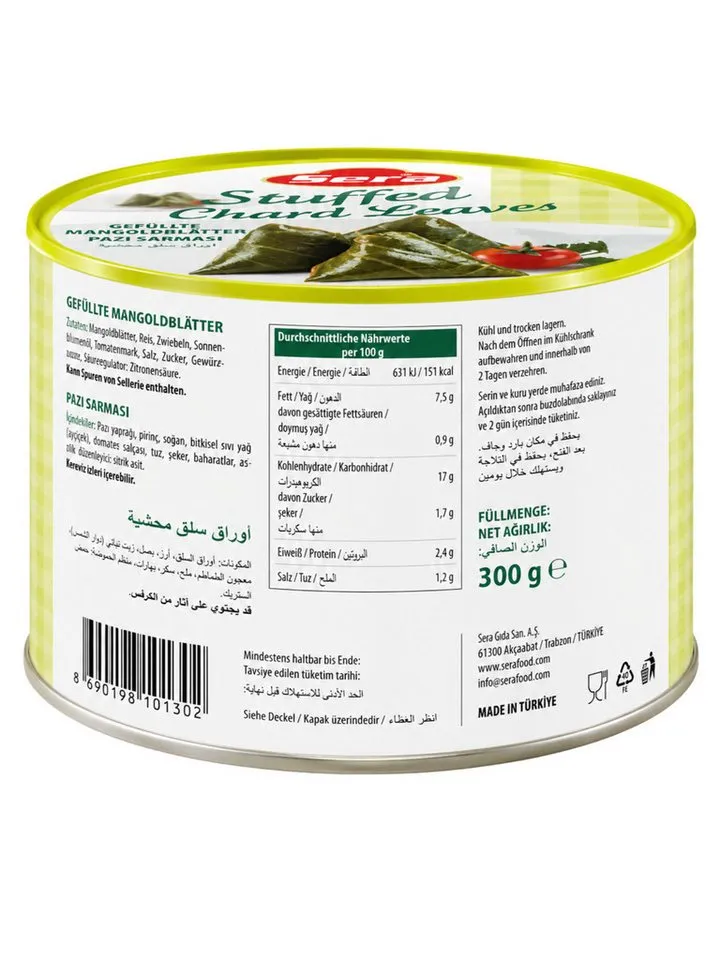 SERA FOOD Fertiggericht Gefüllte Mangoldblätter – mediterran & servierfertig, (Vegane Konserven), Spezialität, servierfertig, vegan/vegetarisch, hochwertige Zutaten – Produktbild 2 von 4