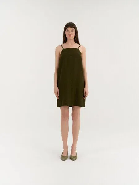 AmourLinen AmourLinen Leinenkleid mit Bindebändern NOLA, Deep olive (grün), – Produktbild 1 von 1