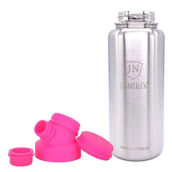 JN JuNiki's JN JuNiki's isolierte Edelstahl Trinkflasche 1 Liter mit Double Neck Deckel, Pink, – Produktbild 1 von 2