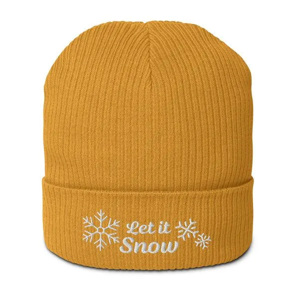 PepMelon Let it snow bestickte Bio-Rippmütze, Mustard (gelb), – Produktbild 1 von 4