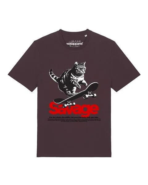 watapparel watapparel T-Shirt Unisex Savage cat, Red brown, – Produktbild 1 von 2