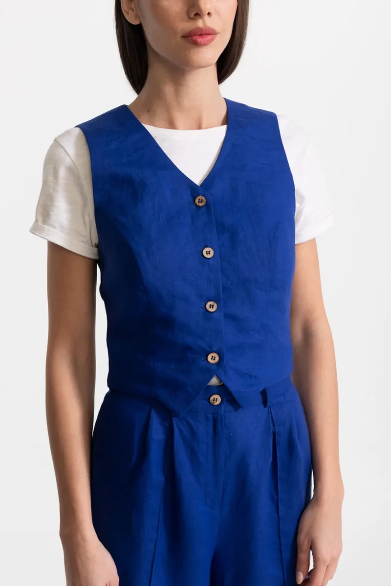 De IONESCU De IONESCU Damen vegan Weste Figa Leinen, Dunkelblau, – Produktbild 2 von 2