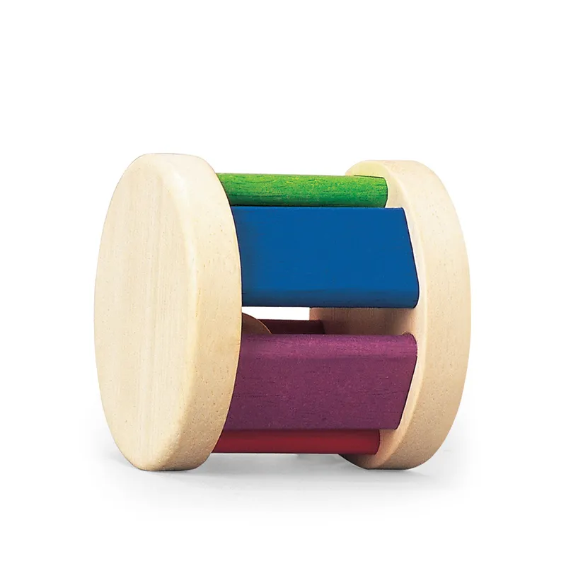 PlanToys PlanToys Krabbelspielzeug Walze aus Kautschukholz 6,5 x 6,5 x 6,5 cm, Natur, mehrfarbig, – Produktbild 1 von 3