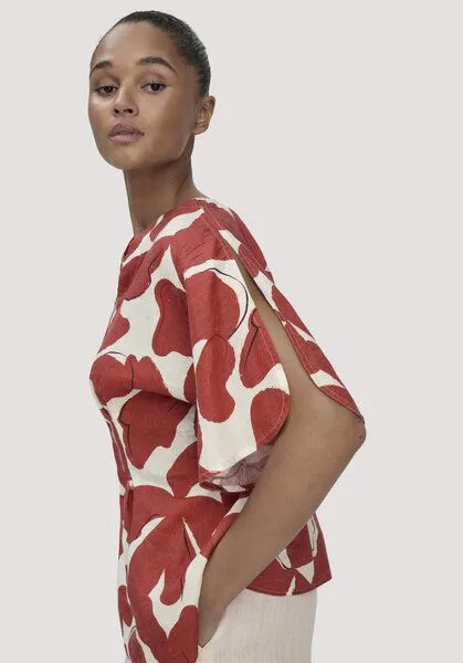 hessnatur hessnatur Print Bluse Relaxed aus reinem Leinen, Terrakotta, – Produktbild 2 von 4