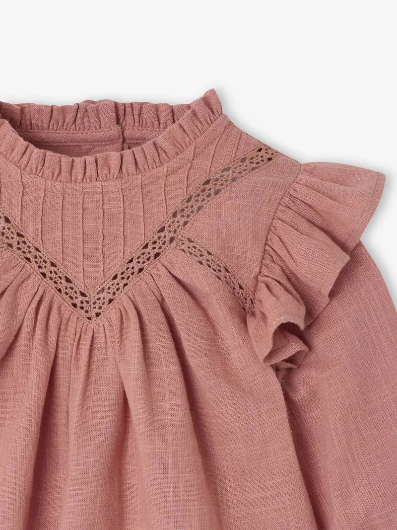 Vertbaudet Vertbaudet Mädchen Baby Bluse mit Volants, Altrosa, – Produktbild 3 von 4