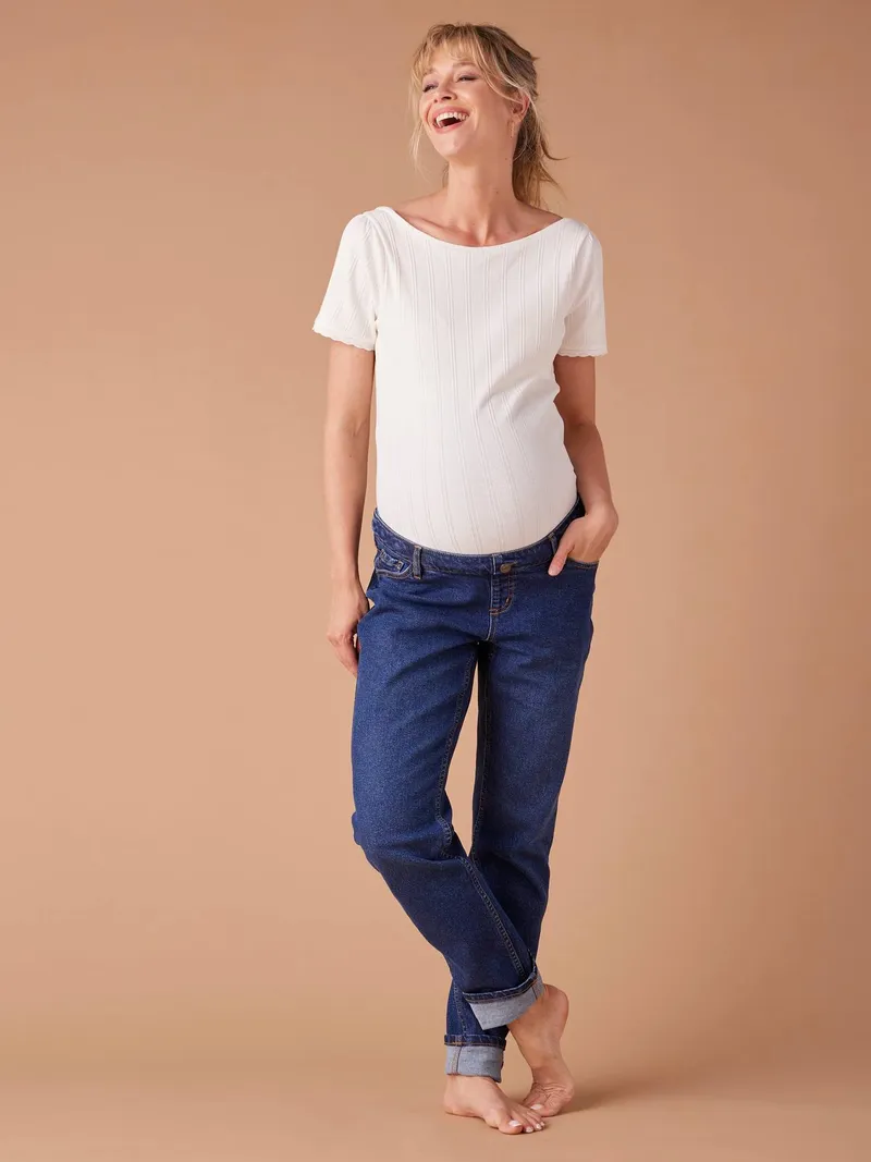 Envie De Fraise Mom-Jeans für die Schwangerschaft mit abnehmbarem Einsatz ENVIE DE FRAISE Bundweite verstellbar, Dunkel blau, – Produktbild 2 von 4